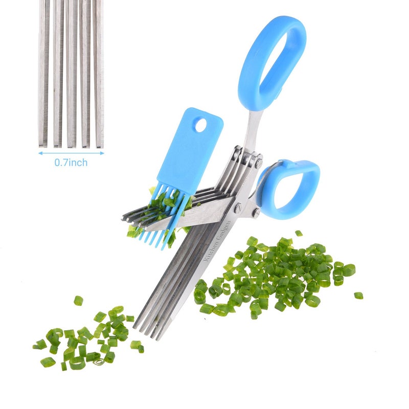 Kitchen Gadgets Herb Scissors - with Kitchen Gadgets Retail Package - Multipurpose Kitchen Shears - 5 Extremely Sharp Stainless Steel Blades - Handy Cleaning Comb - Multi Blade - Time-Saving - Chop Herbs - Image 4
